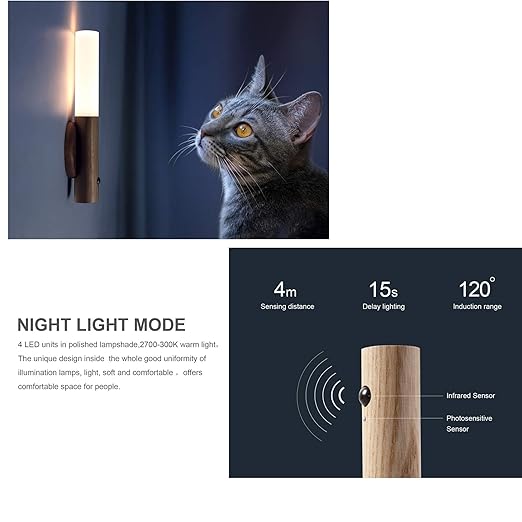 ''Motion Sensor Wooden Night Light – Soft Glow Anywhere''