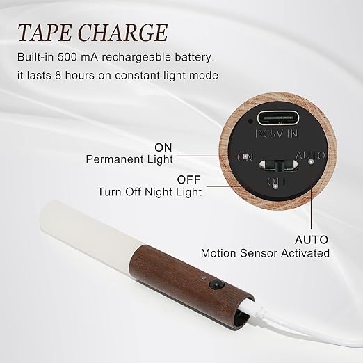 ''Motion Sensor Wooden Night Light – Soft Glow Anywhere''