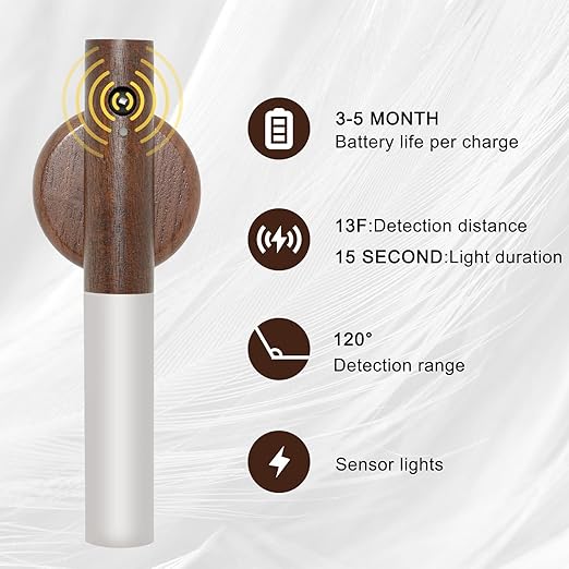 ''Motion Sensor Wooden Night Light – Soft Glow Anywhere''